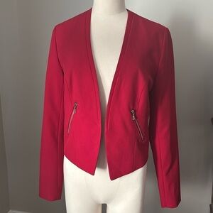 Suzy Shier Cropped Open Front Red Blazer Pointed Bottom Sz XS